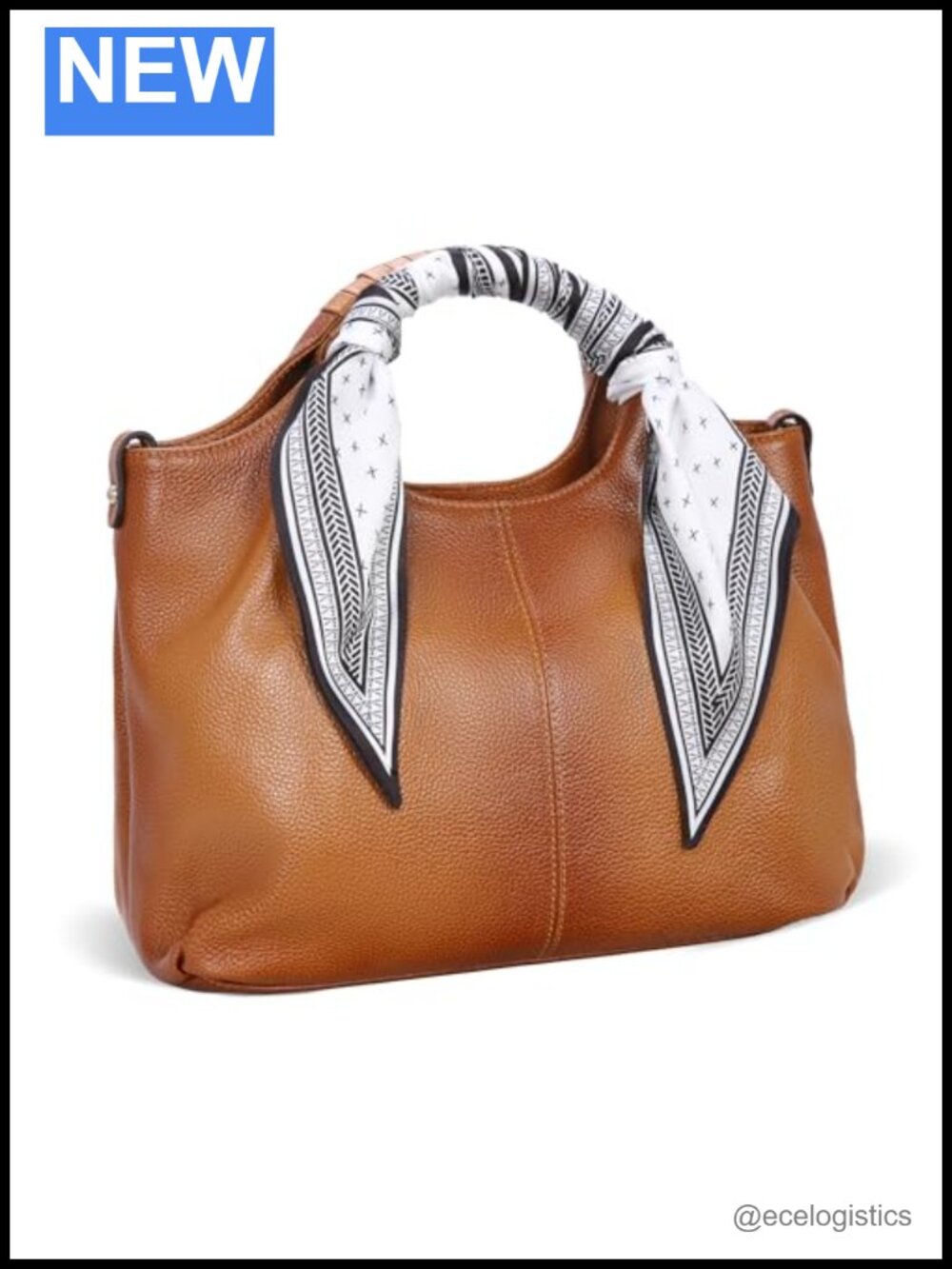 Genuine Leather Crossbody Bag Tote with Silk Scarf
